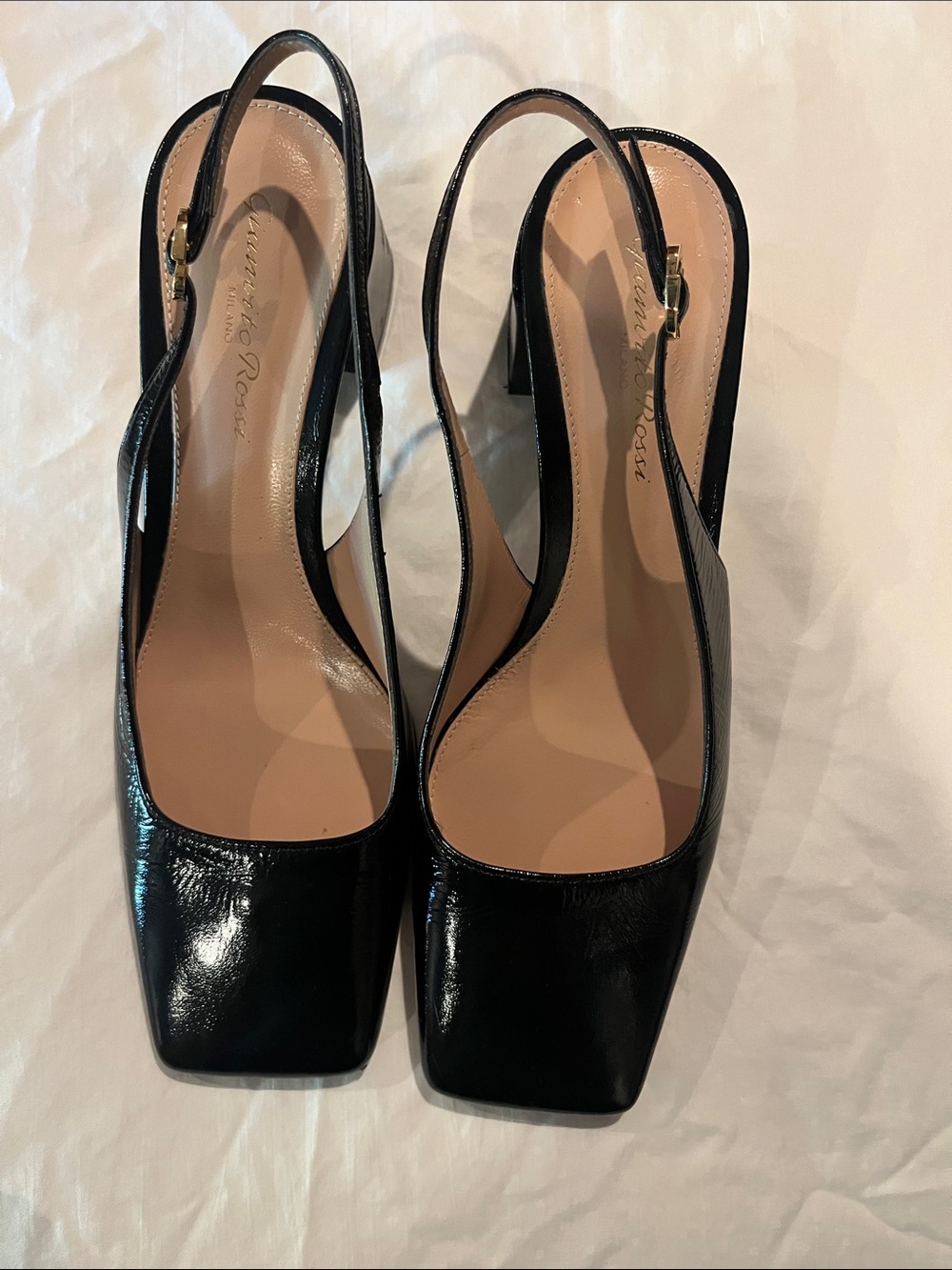 Gianvito Rossi Black Patent Square-Toe Slingback Heels